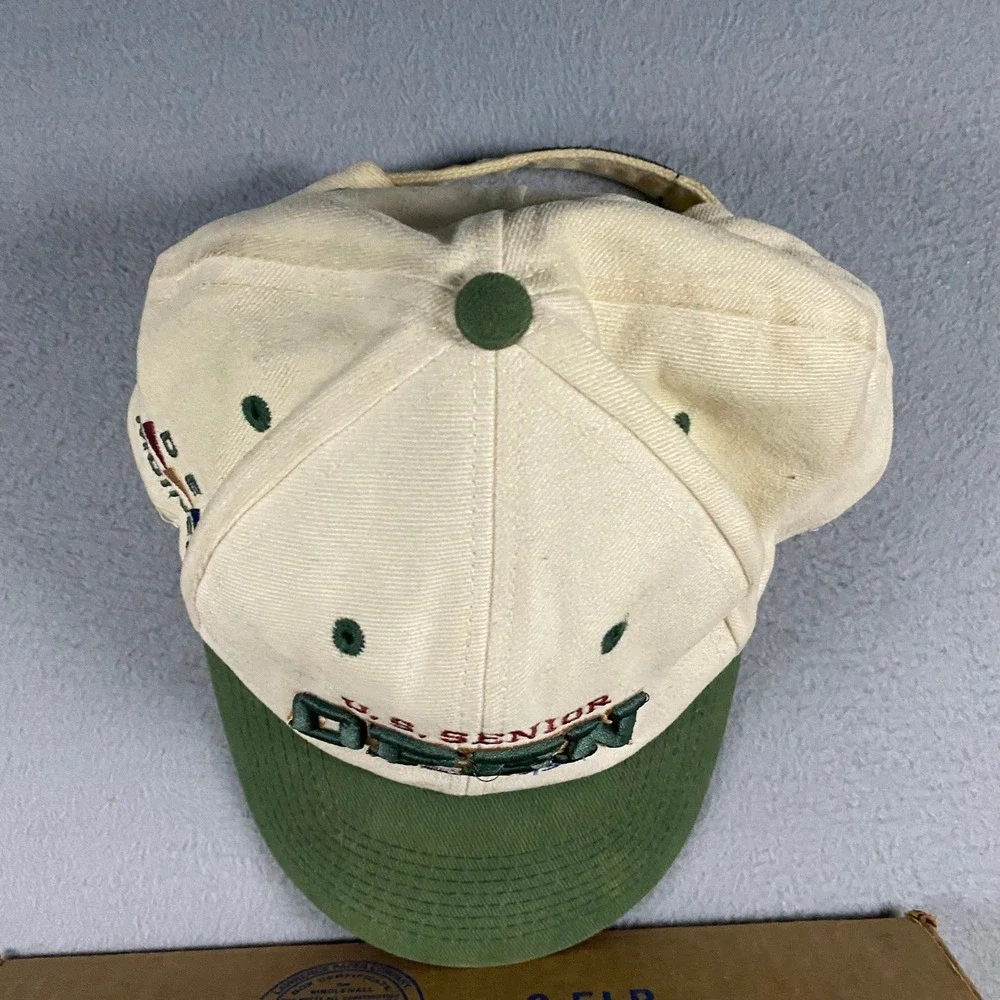 Vintage 1999 US Senior Open Des Moines Golf Hat Cream Green Strap Back